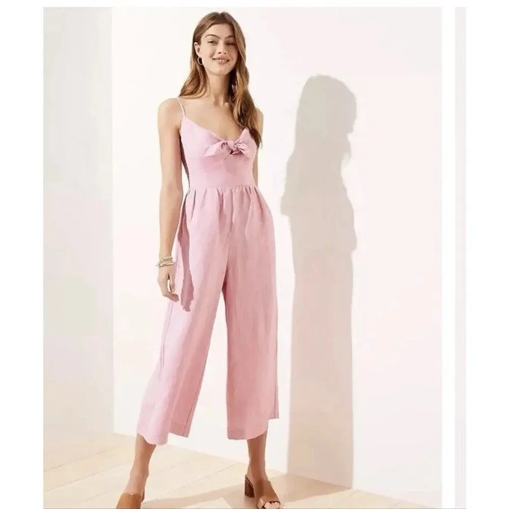 Ann Taylor LOFT Linen Blend Wide Leg Pink Cropped Romper Size 2P NWT